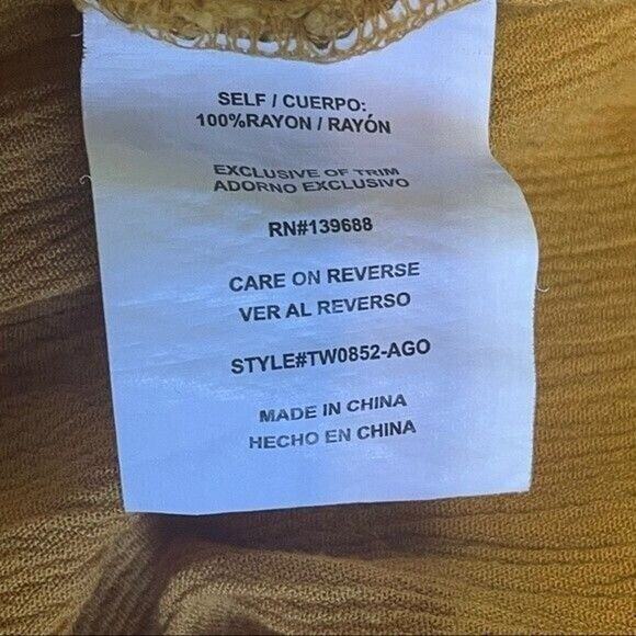 Taylor & Sage Womens Small Mustard Bell Sleeve Tie V-Neck Boho Peasant Blouse - Picture 10 of 10